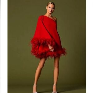ANTONIO MELANI Red One-Shoulder Dolman Sleeve Cocktail Dress